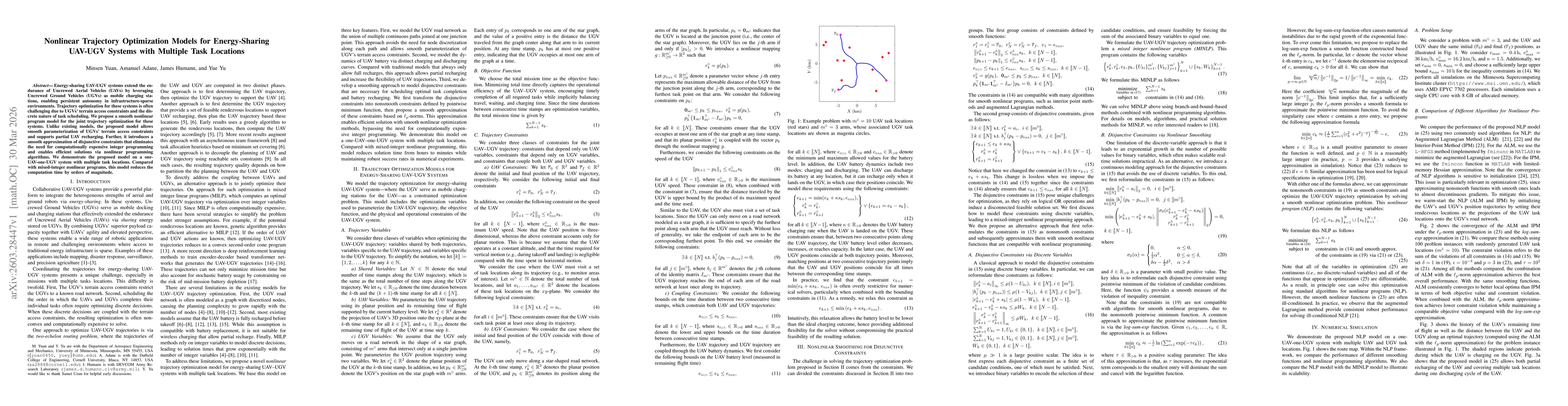 Thumbnail for Nonlinear Trajectory Optimization Models for Energy-Sharing UAV-UGV Systems with Multiple Task Locations