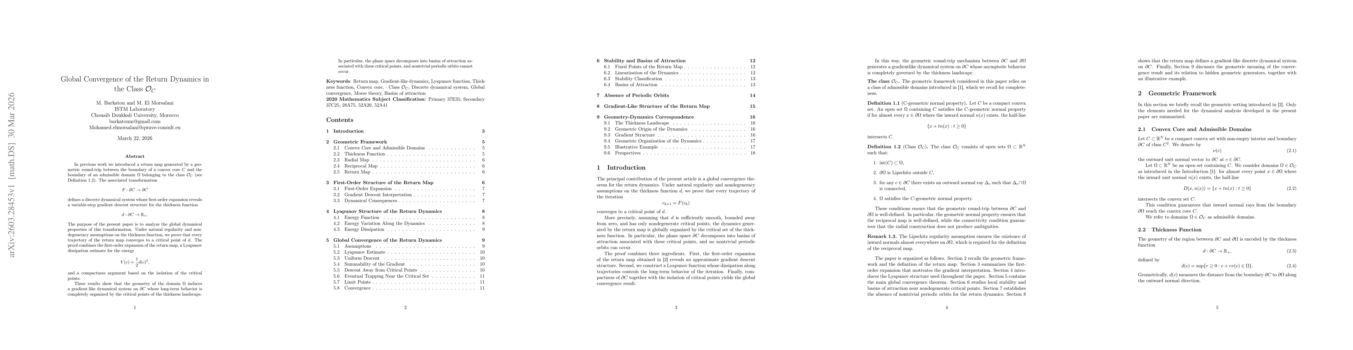 Thumbnail for Global Convergence of the Return Dynamics in the Class $\mathcal{O}_C