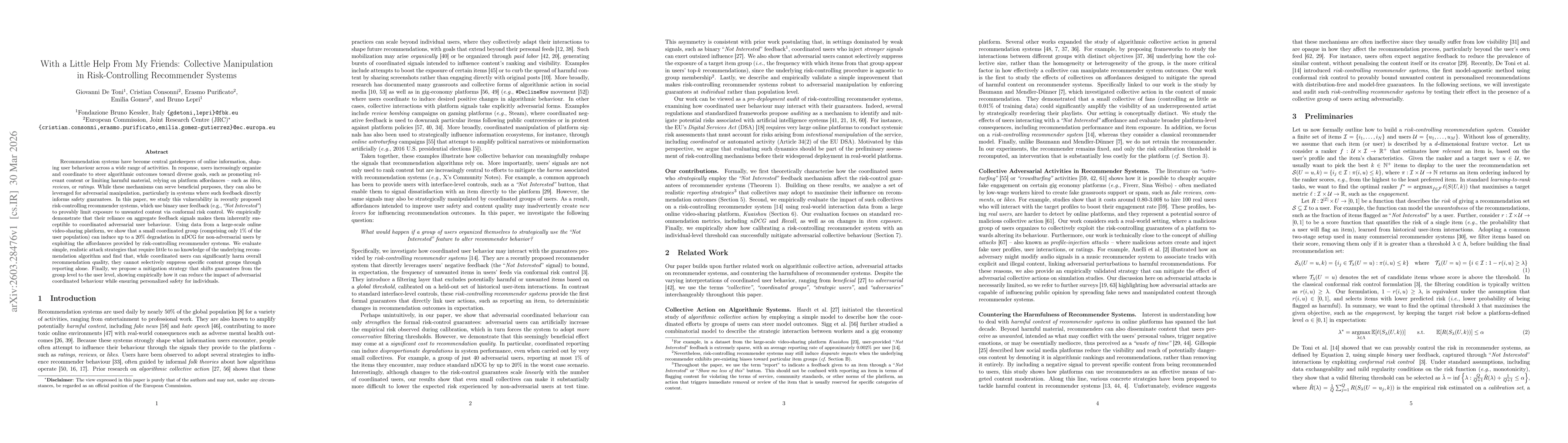 Thumbnail for With a Little Help From My Friends: Collective Manipulation in Risk-Controlling Recommender Systems