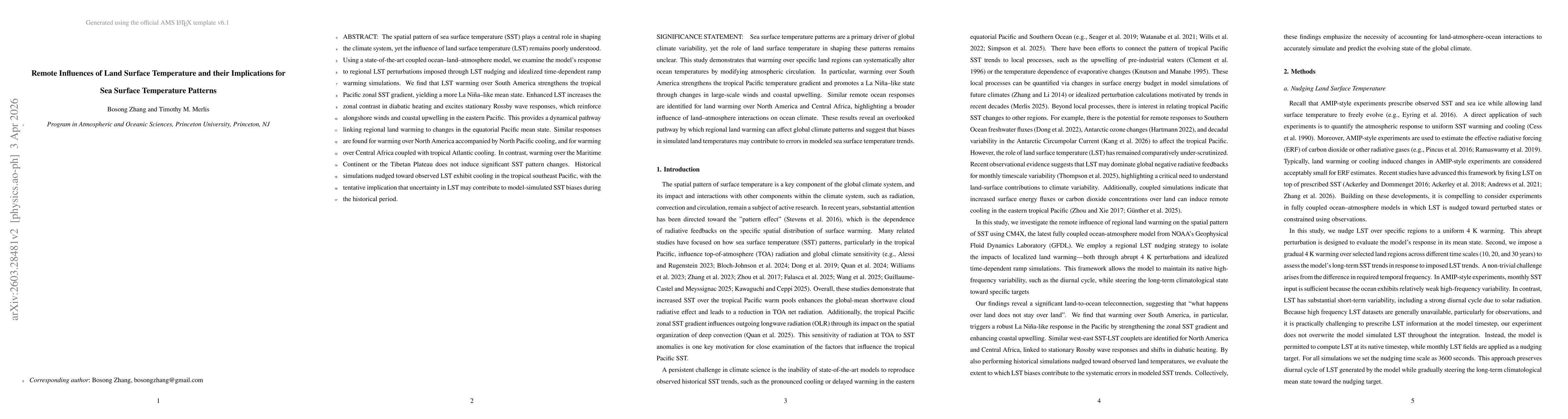 Thumbnail for Remote Influences of Land Surface Temperature and their Implications for Sea Surface Temperature Patterns