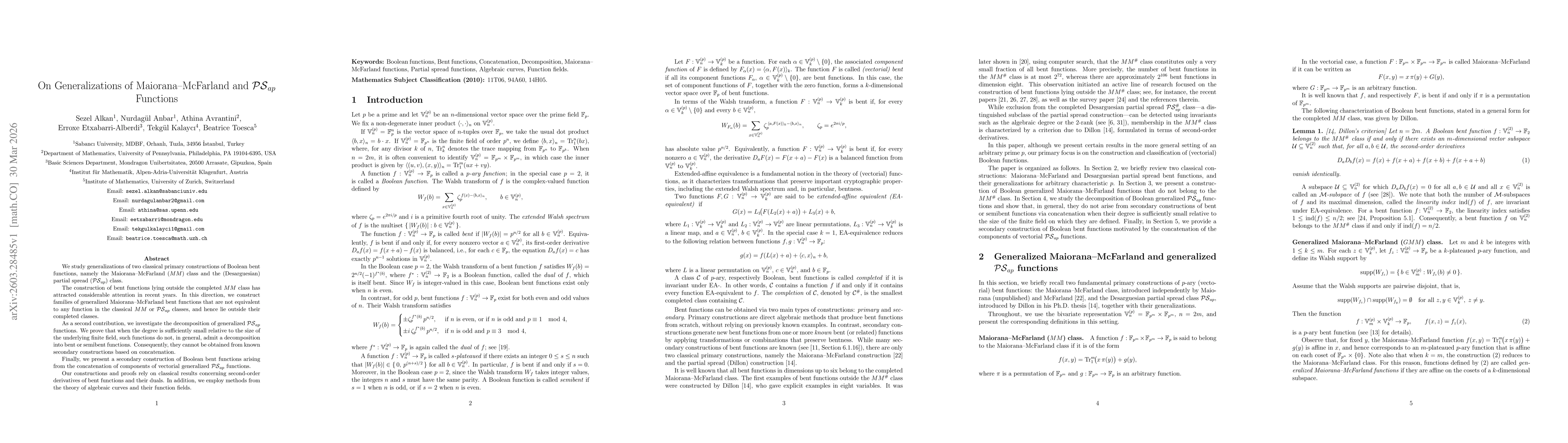Thumbnail for On Generalizations of Maiorana-McFarland and $\mathcal{PS}_{ap}$ Functions