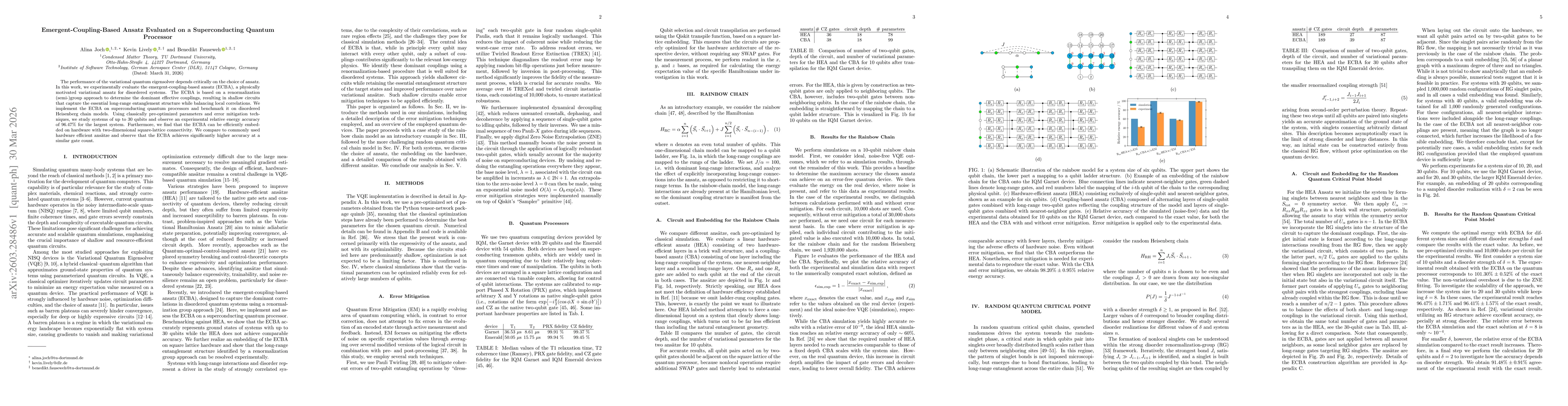 Thumbnail for Emergent-Coupling-Based Ansatz Evaluated on a Superconducting Quantum Processor