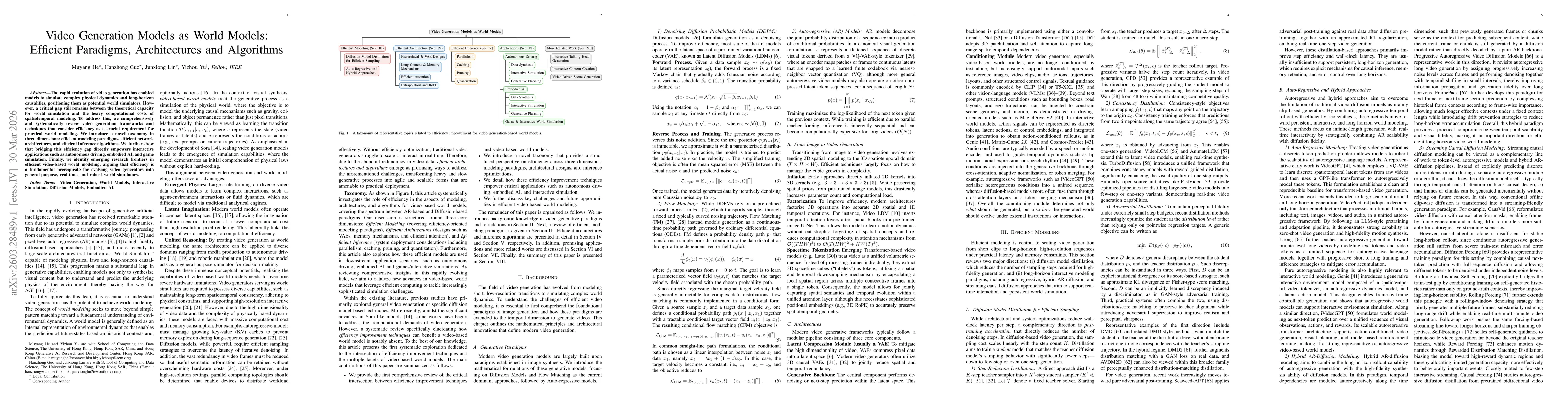 Thumbnail for Video Generation Models as World Models: Efficient Paradigms, Architectures and Algorithms