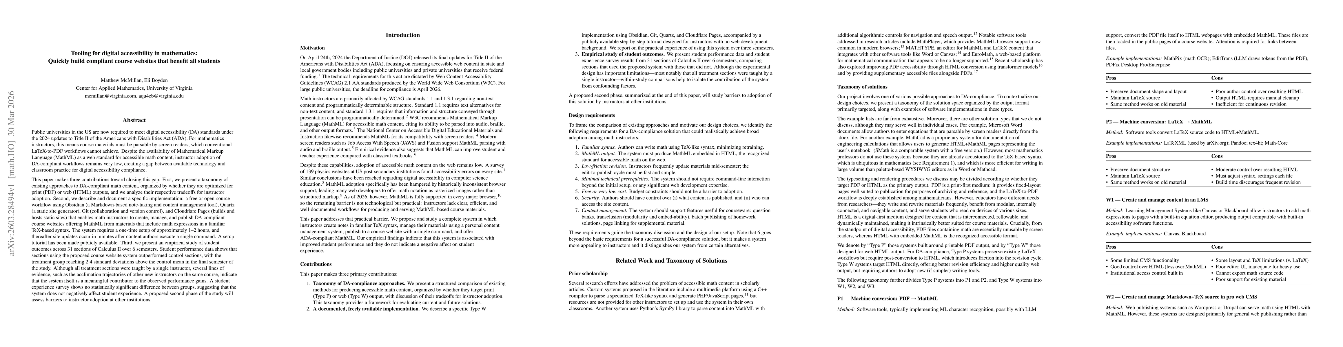 Thumbnail for Tooling for digital accessibility in mathematics: Quickly build compliant course websites that benefit all students
