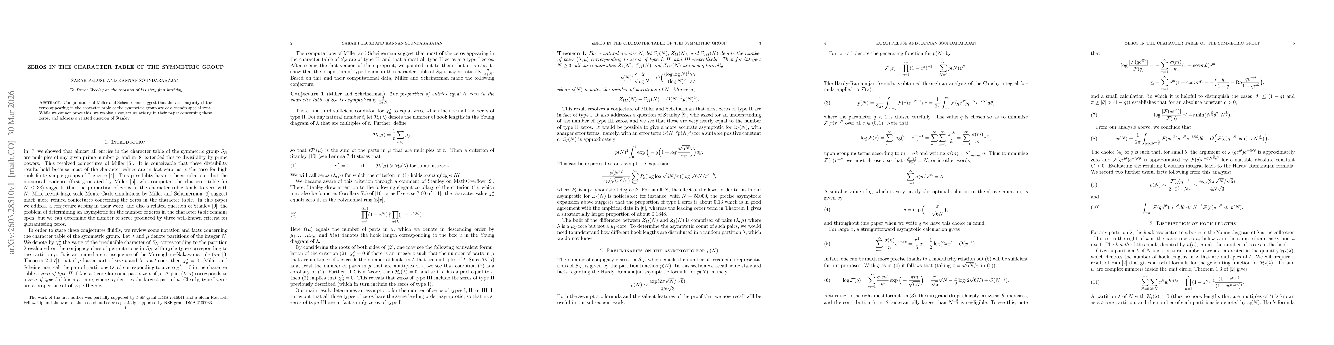 Thumbnail for Zeros in the character table of the symmetric group