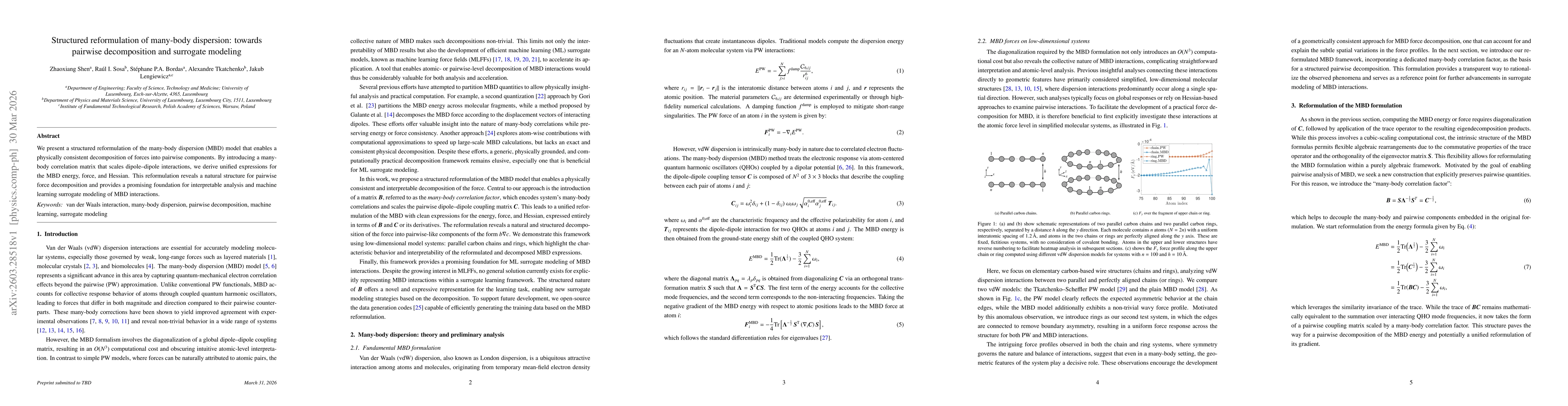 Thumbnail for Structured reformulation of many-body dispersion: towards pairwise decomposition and surrogate modeling