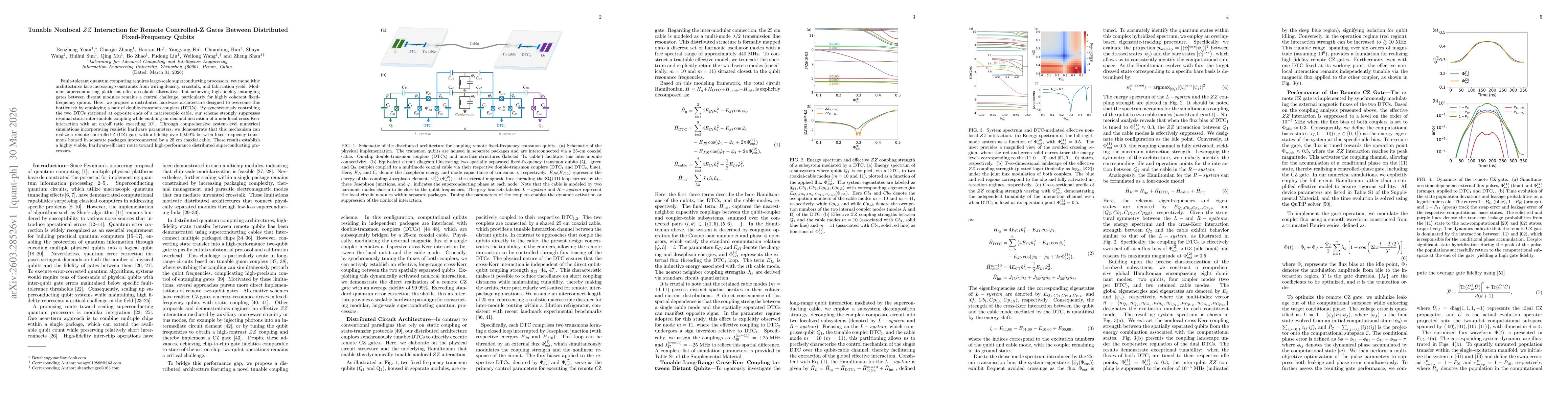 Thumbnail for Tunable Nonlocal ZZ Interaction for Remote Controlled-Z Gates Between Distributed Fixed-Frequency Qubits