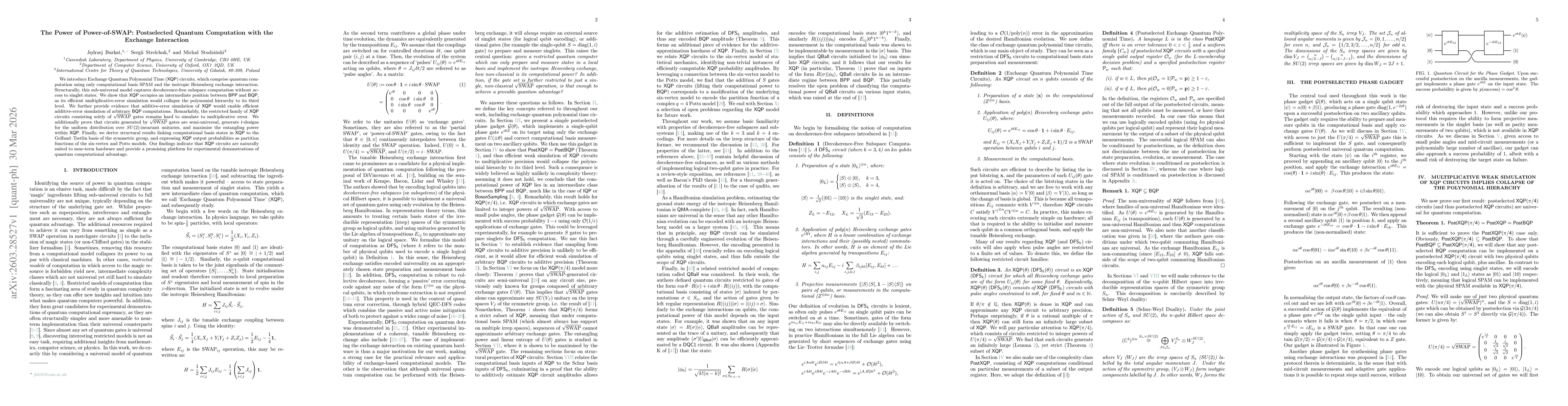 Thumbnail for The Power of Power-of-SWAP: Postselected Quantum Computation with the Exchange Interaction