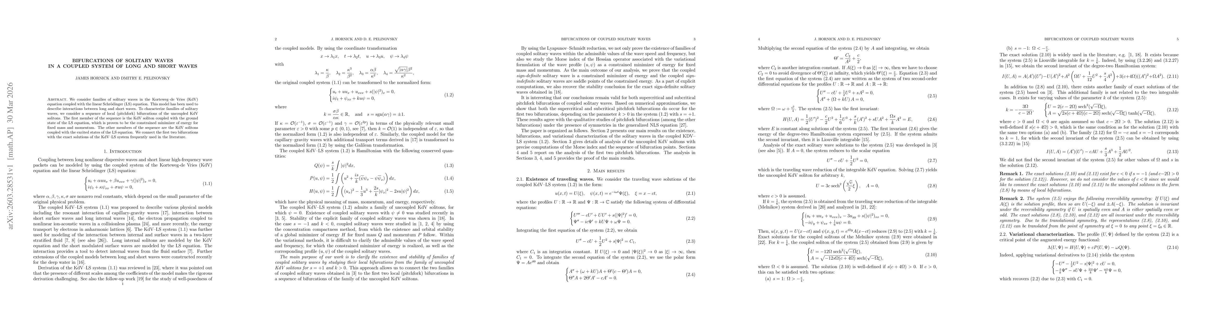 Thumbnail for Bifurcations of solitary waves in a coupled system of long and short waves