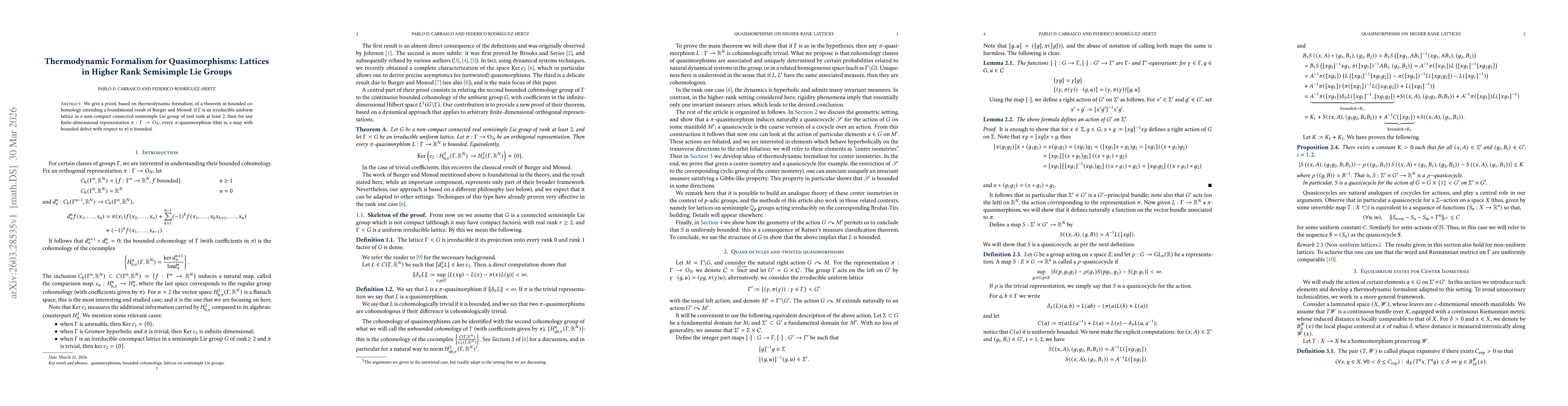 Thumbnail for Thermodynamic Formalism for Quasimorphisms: Lattices in Higher Rank Semisimple Lie Groups