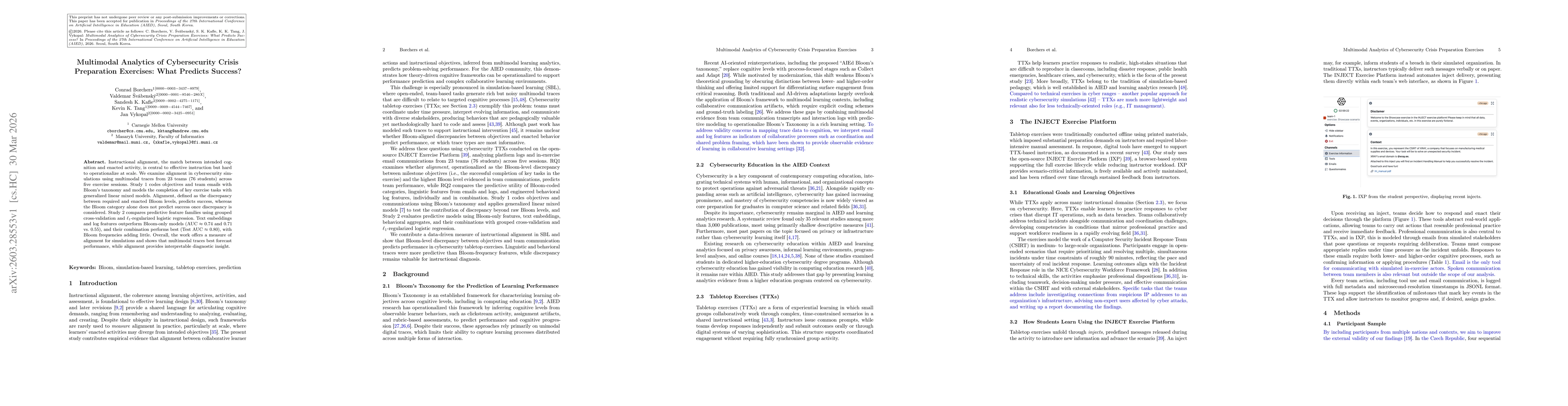 Thumbnail for Multimodal Analytics of Cybersecurity Crisis Preparation Exercises: What Predicts Success?