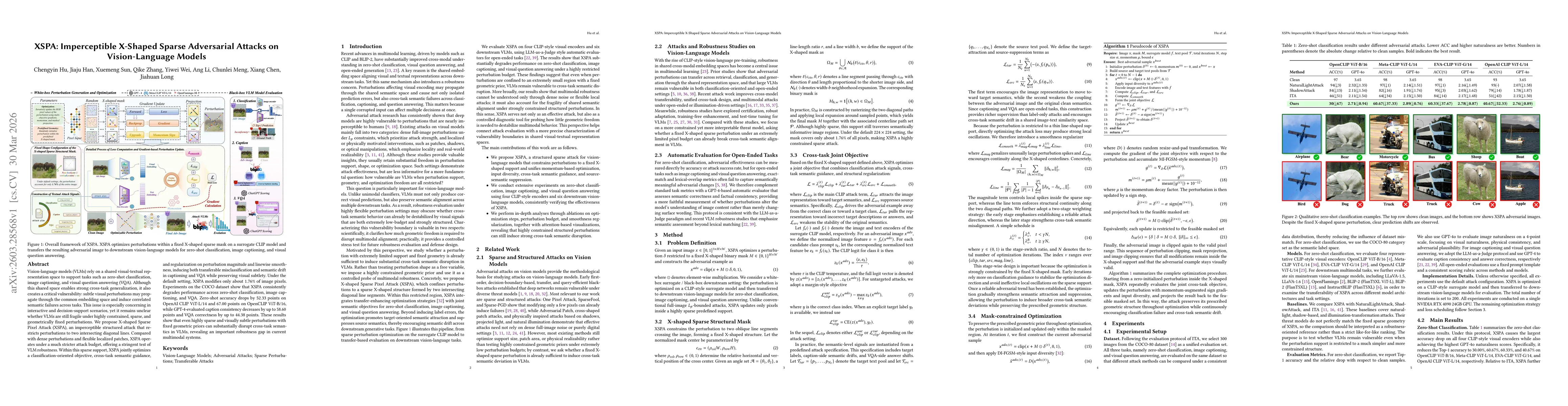 Thumbnail for XSPA: Crafting Imperceptible X-Shaped Sparse Adversarial Perturbations for Transferable Attacks on VLMs