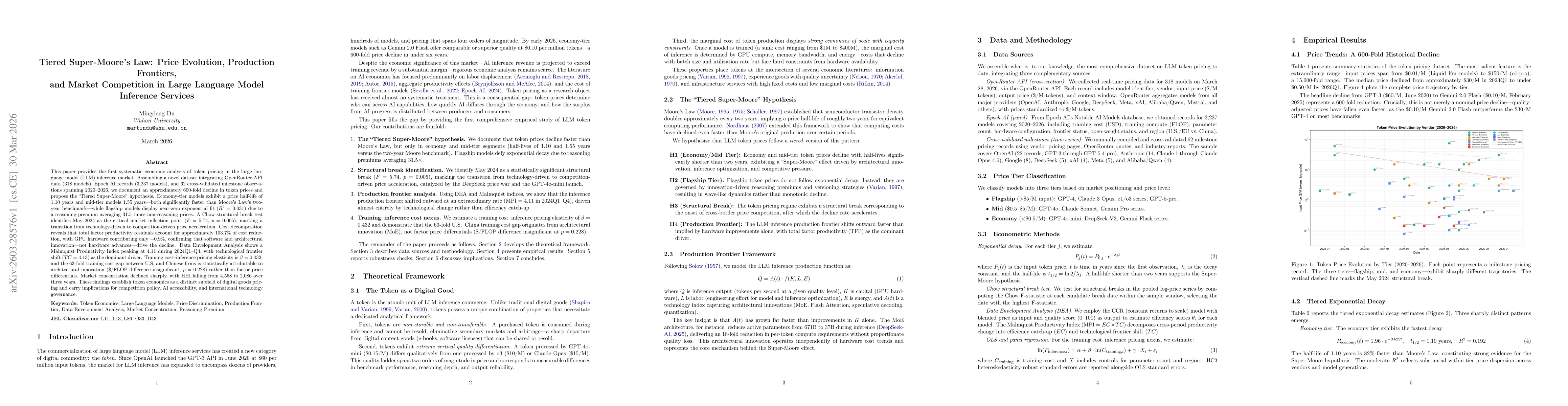 Thumbnail for Tiered Super-Moore's Law: Price Evolution, Production Frontiers, and Market Competition in Large Language Model Inference Services