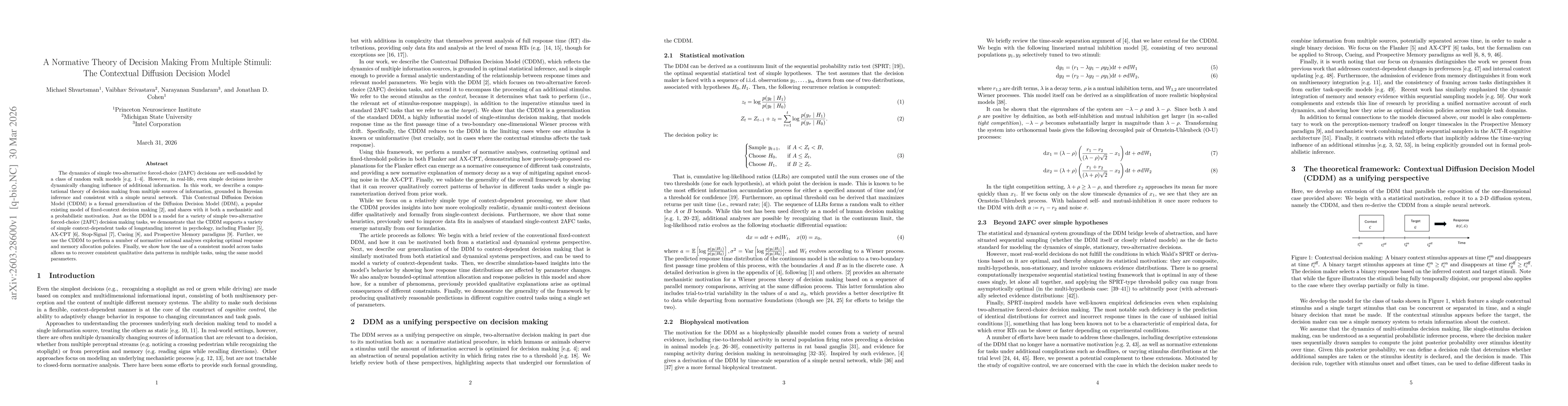 Thumbnail for A Normative Theory of Decision Making from Multiple Stimuli: The Contextual Diffusion Decision Model