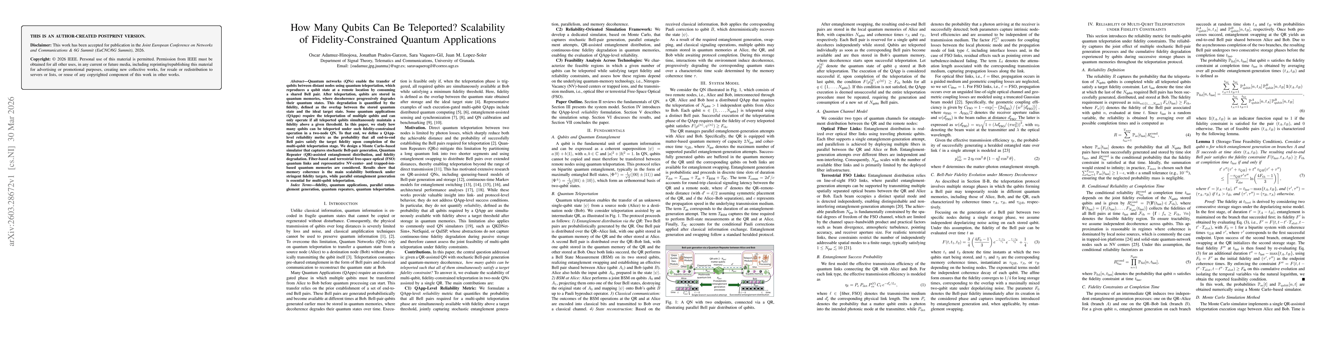 Thumbnail for How Many Qubits Can Be Teleported? Scalability of Fidelity-Constrained Quantum Applications
