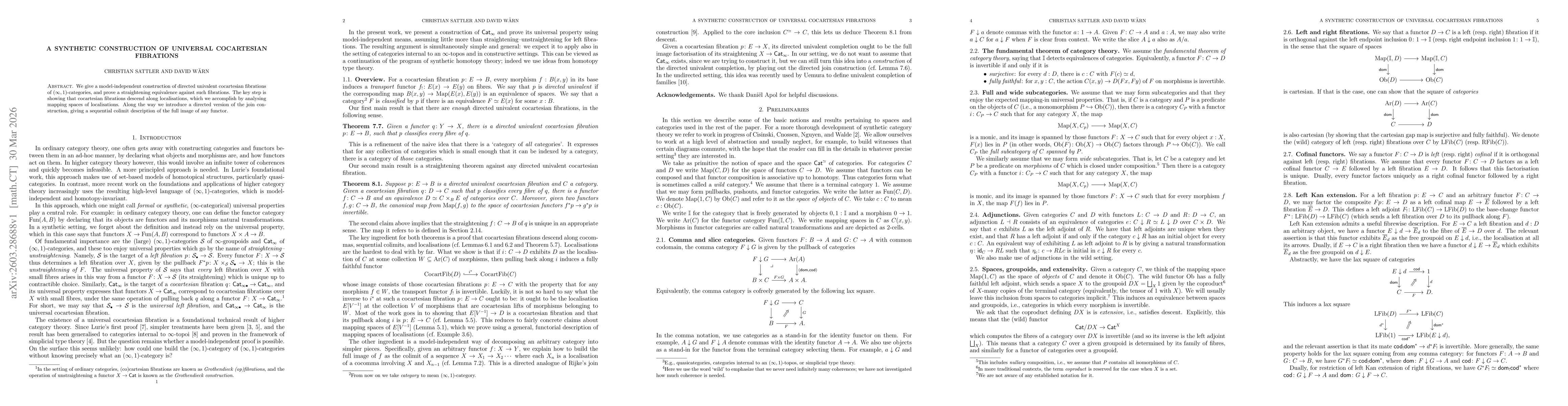 Thumbnail for A synthetic construction of universal cocartesian fibrations