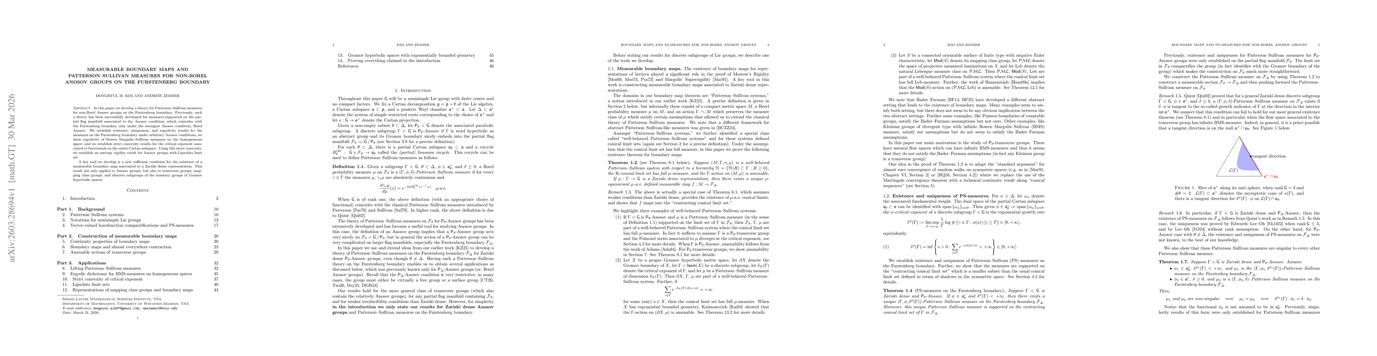 Thumbnail for Measurable boundary maps and Patterson--Sullivan measures for non-Borel Anosov groups on the Furstenberg boundary
