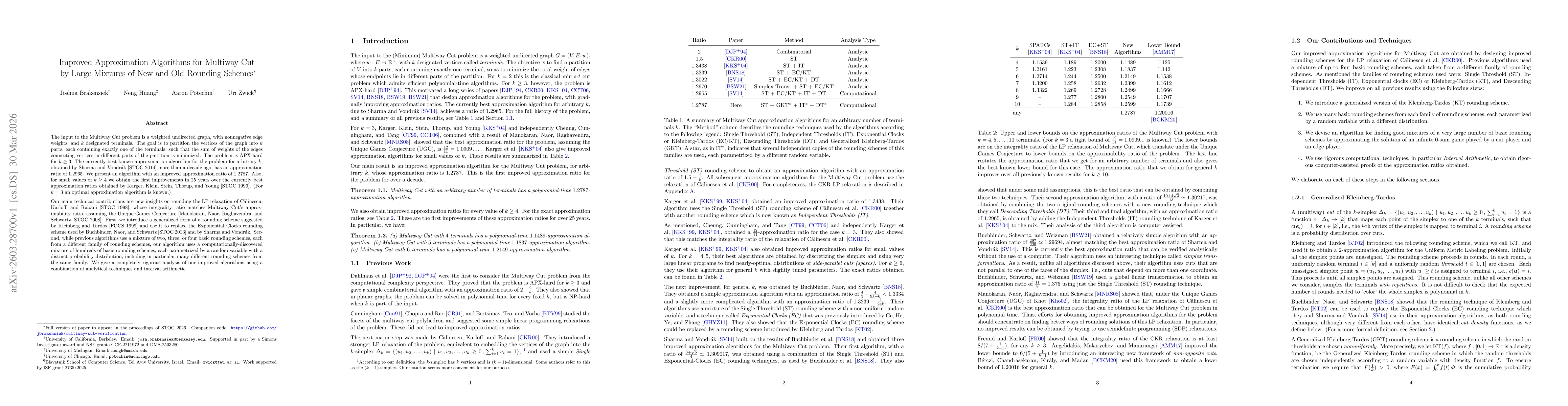 Thumbnail for Improved Approximation Algorithms for Multiway Cut by Large Mixtures of New and Old Rounding Schemes