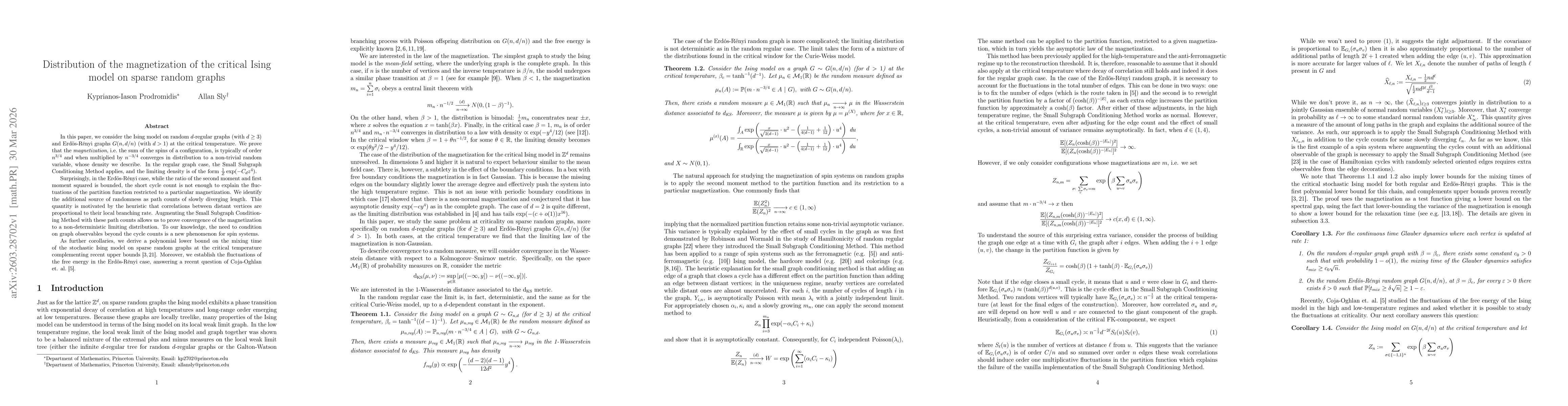 Thumbnail for Distribution of the magnetization of the critical Ising model on sparse random graphs