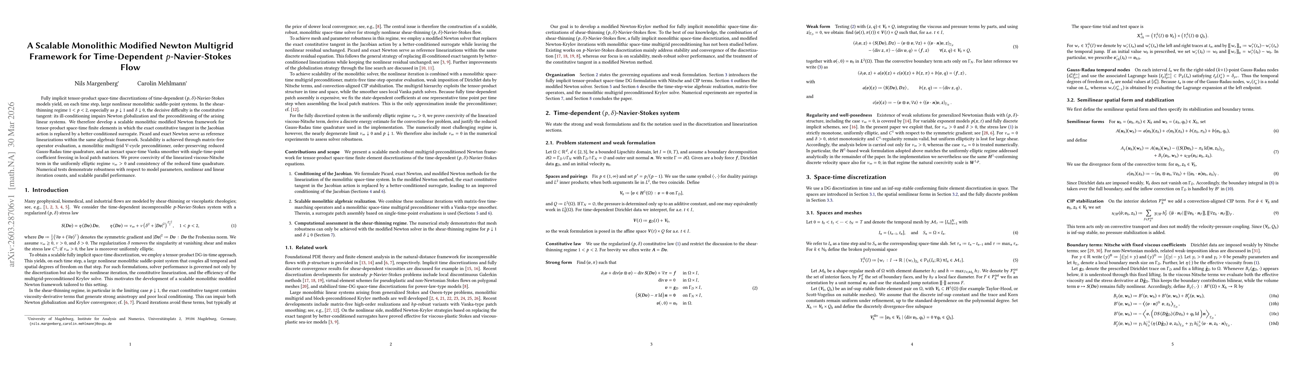 Thumbnail for A Scalable Monolithic Modified Newton Multigrid Framework for Time-Dependent $p$-Navier-Stokes Flow