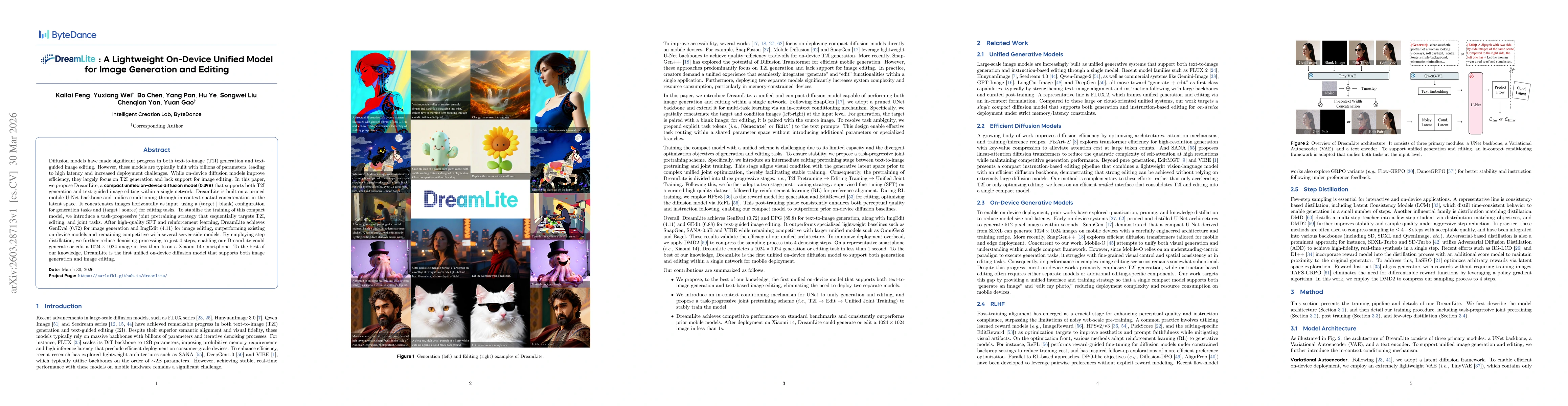 Thumbnail for DreamLite: A Lightweight On-Device Unified Model for Image Generation and Editing