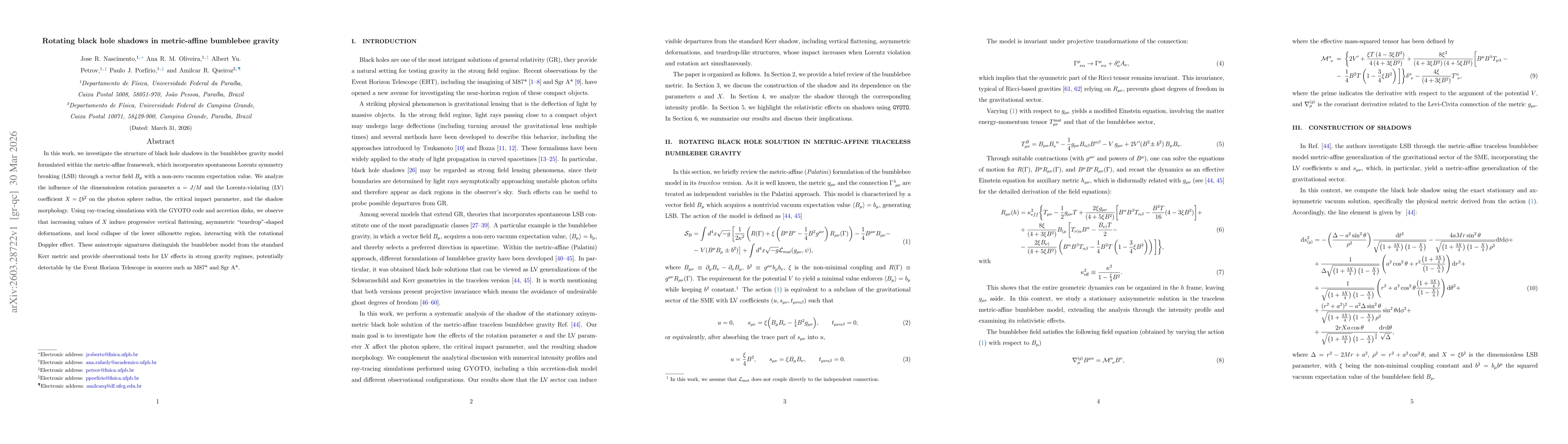 Thumbnail for Rotating black hole shadows in metric-affine bumblebee gravity
