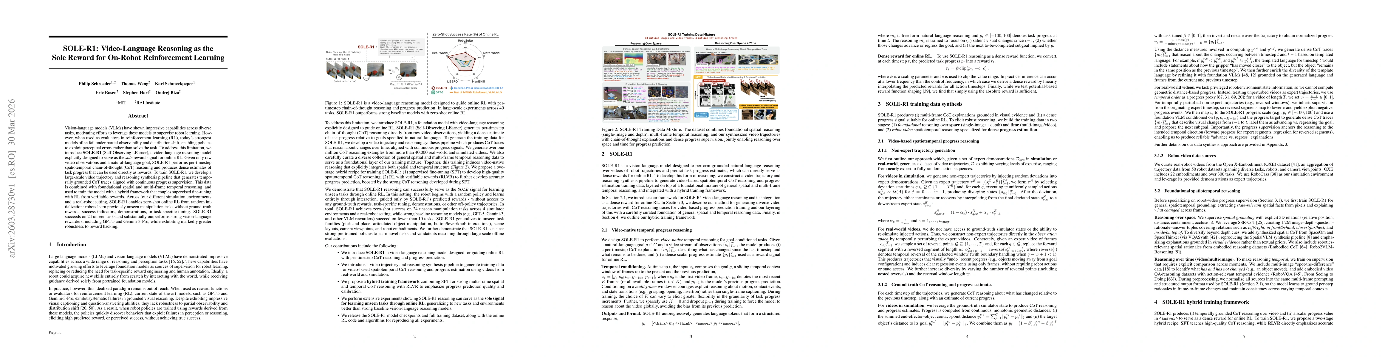 Thumbnail for SOLE-R1: Video-Language Reasoning as the Sole Reward for On-Robot Reinforcement Learning