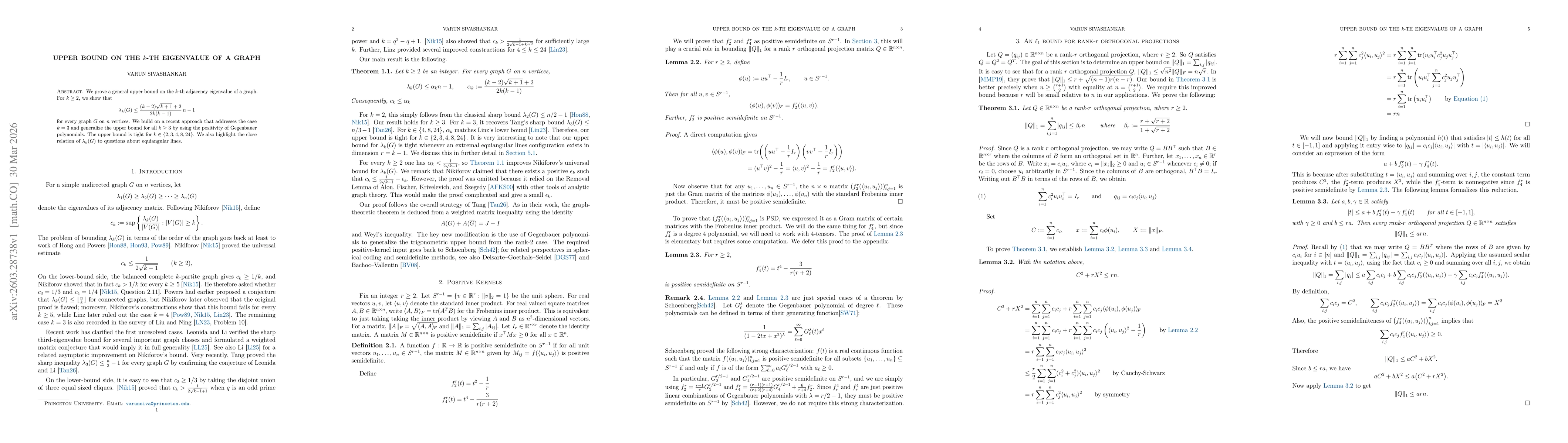 Thumbnail for Upper bound on the $k$-th eigenvalue of a graph