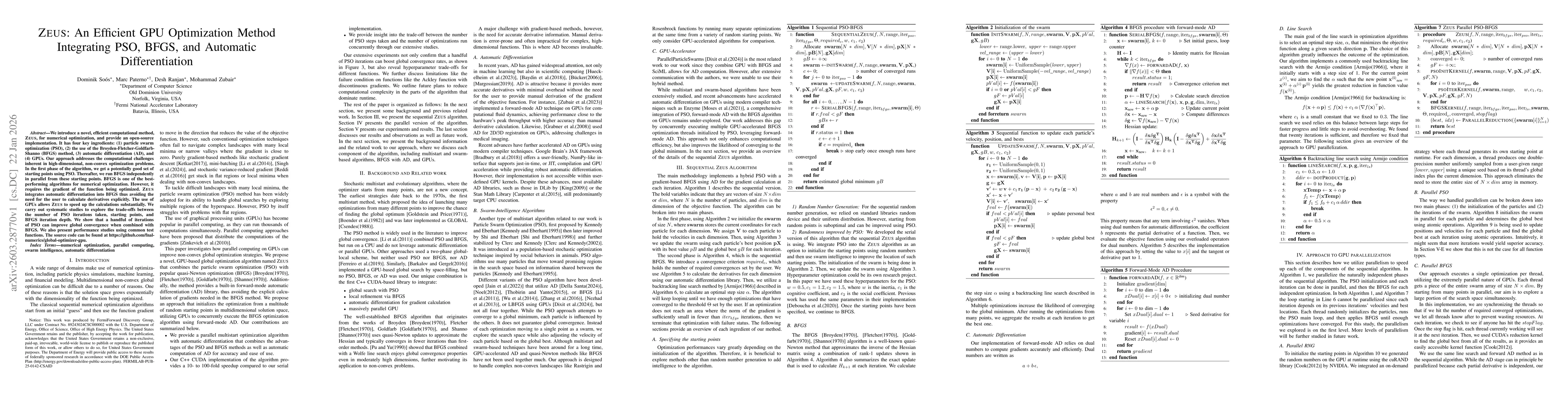 Thumbnail for ZEUS: An Efficient GPU Optimization Method Integrating PSO, BFGS, and Automatic Differentiation