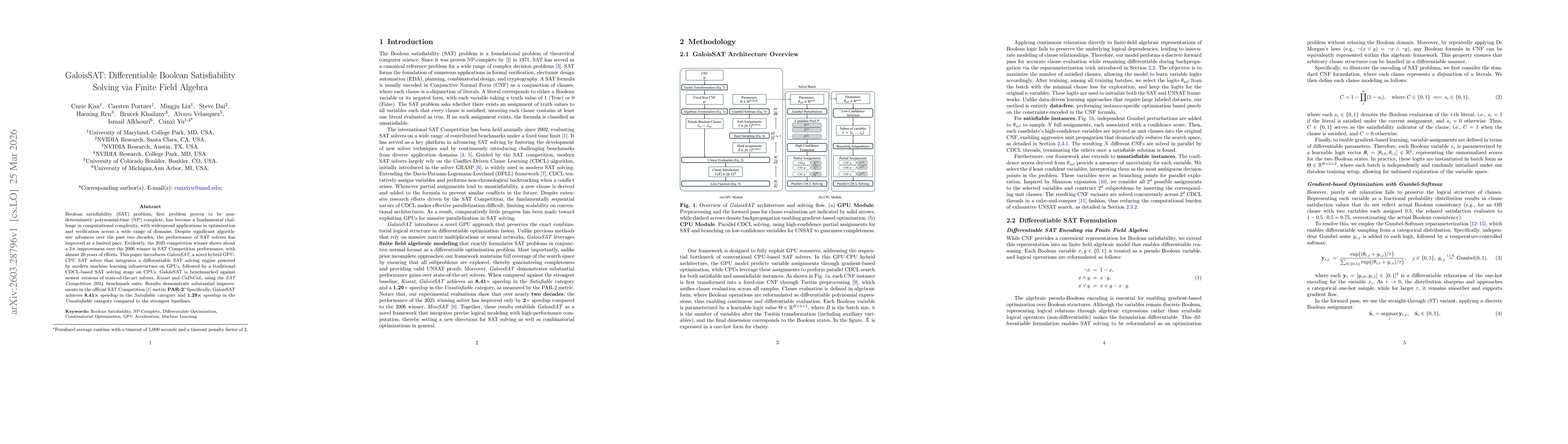 Thumbnail for GaloisSAT: Differentiable Boolean Satisfiability Solving via Finite Field Algebra