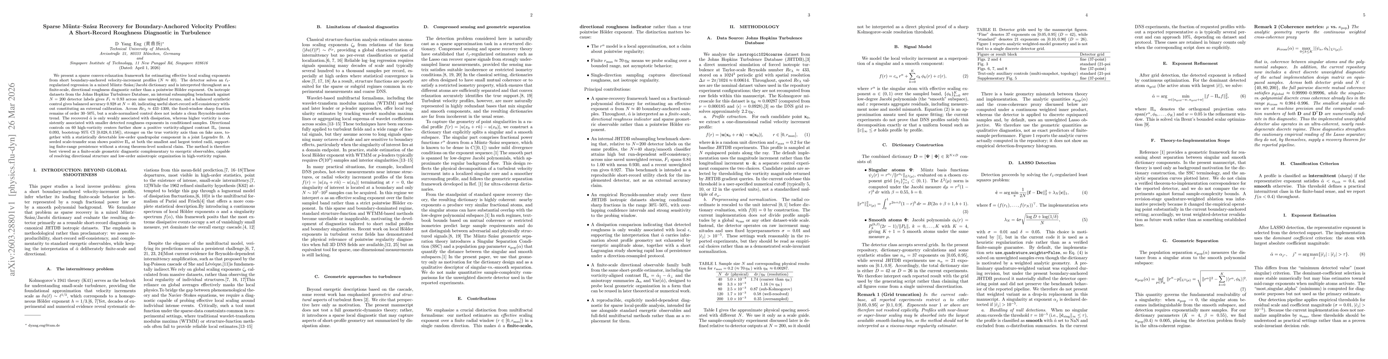 Thumbnail for Sparse Müntz--Szász Recovery for Boundary-Anchored Velocity Profiles: A Short-Record Roughness Diagnostic in Turbulence