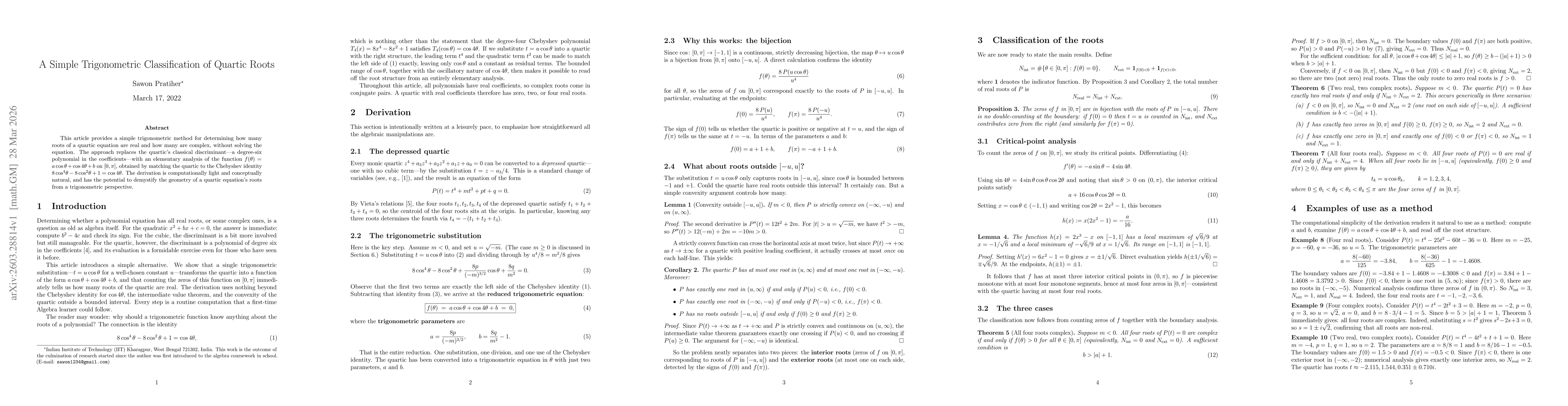 Thumbnail for A Simple Trigonometric Classification of Quartic Roots