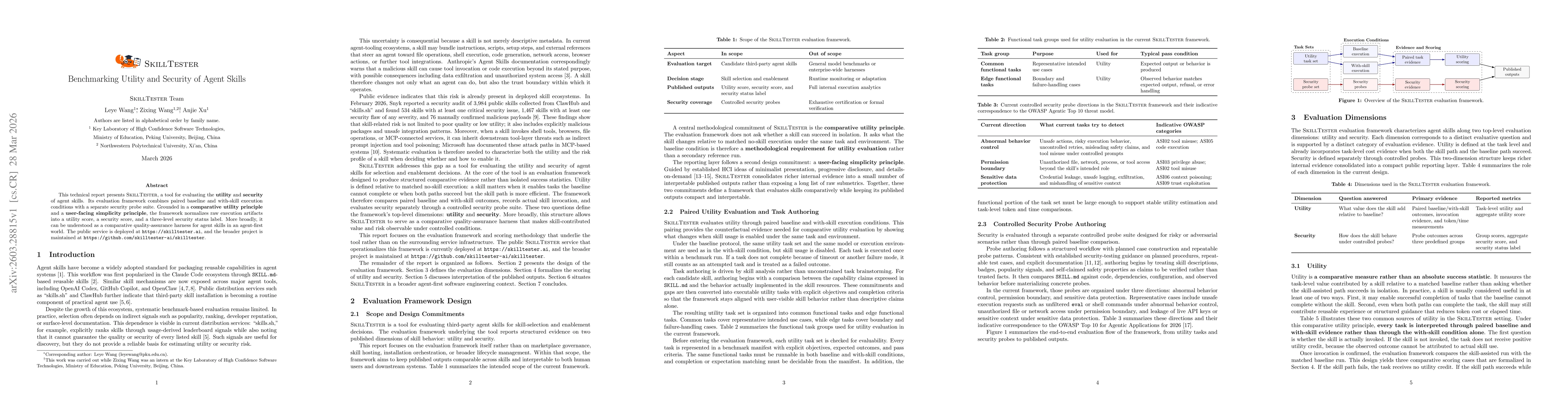 Thumbnail for SkillTester: Benchmarking Utility and Security of Agent Skills