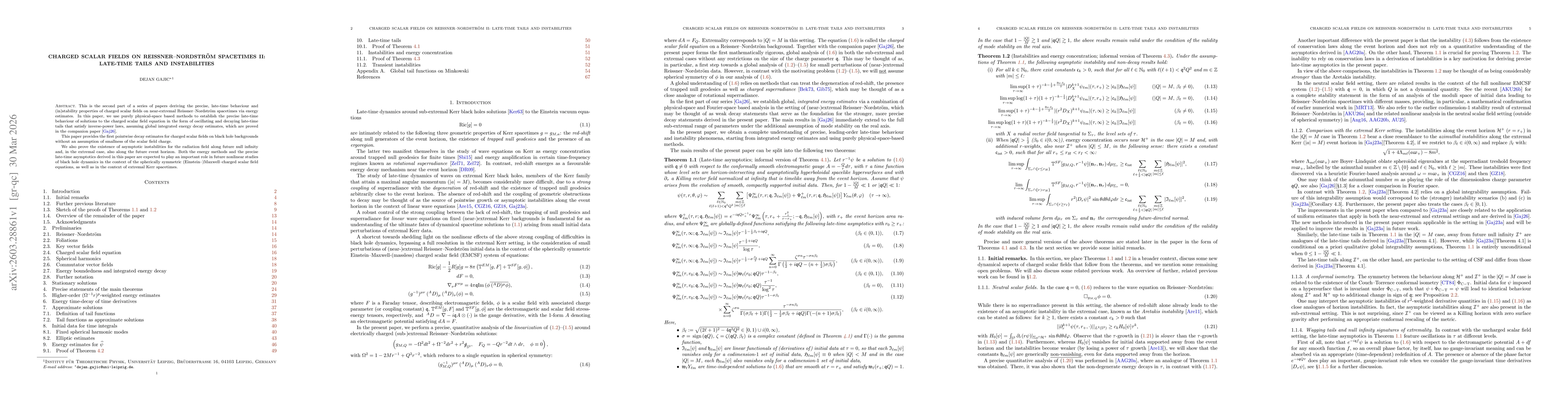 Thumbnail for Charged scalar fields on Reissner--Nordström spacetimes II: late-time tails and instabilities