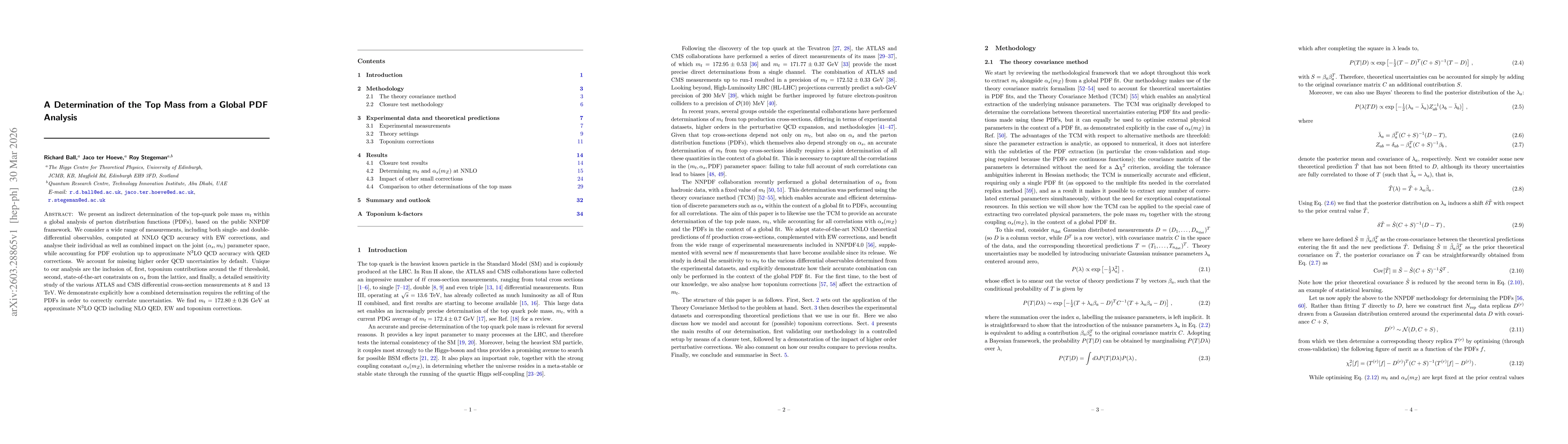 Thumbnail for A Determination of the Top Mass from a Global PDF Analysis
