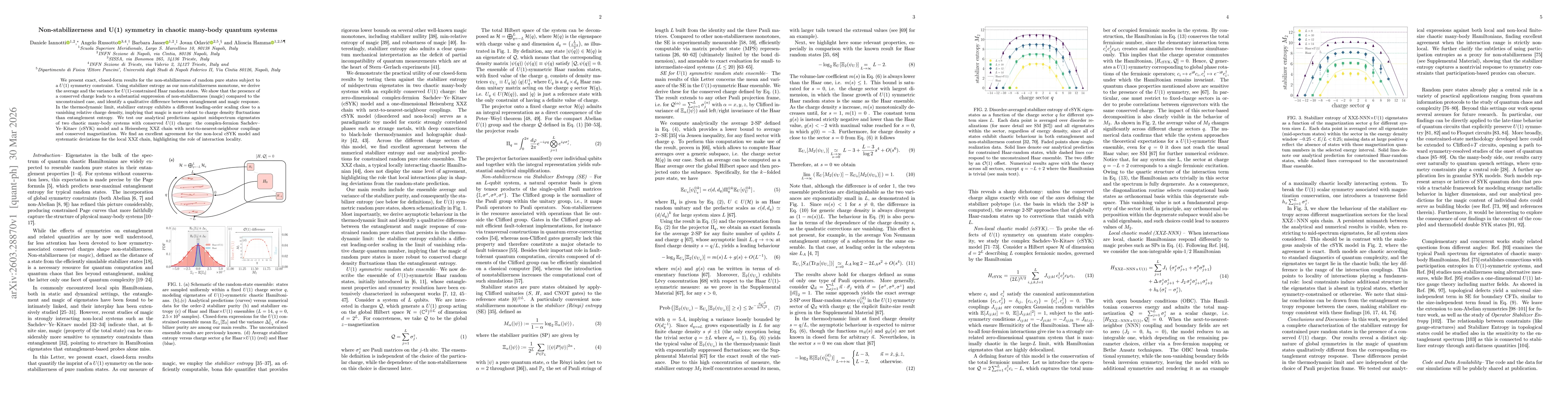 Thumbnail for Non-stabilizerness and U(1) symmetry in chaotic many-body quantum systems