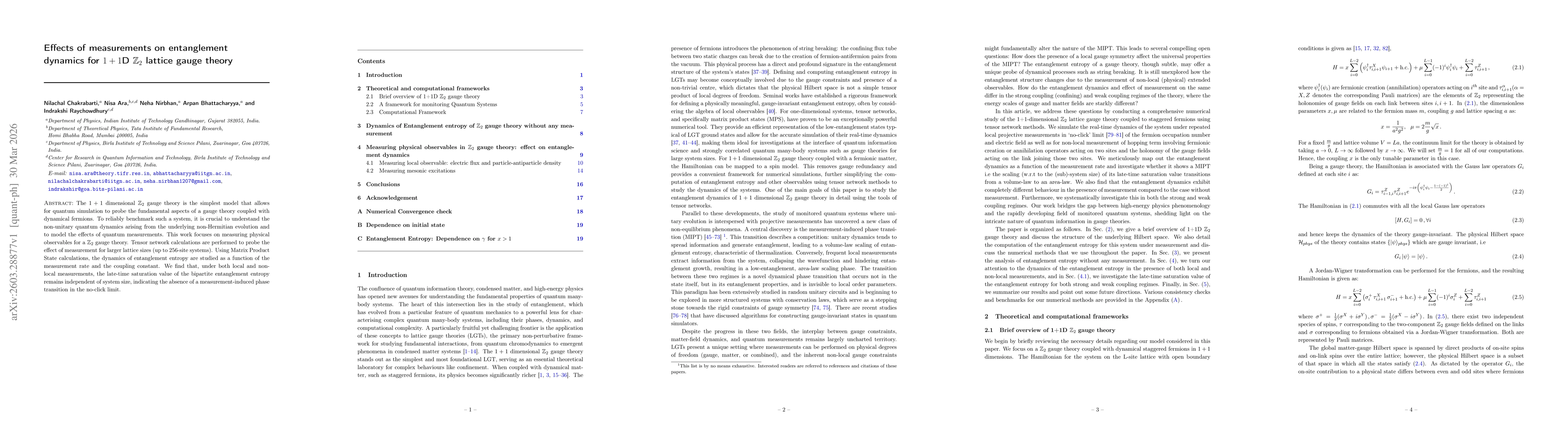 Thumbnail for Effects of measurements on entanglement dynamics for $1+1$D $\mathbb Z_2$ lattice gauge theory