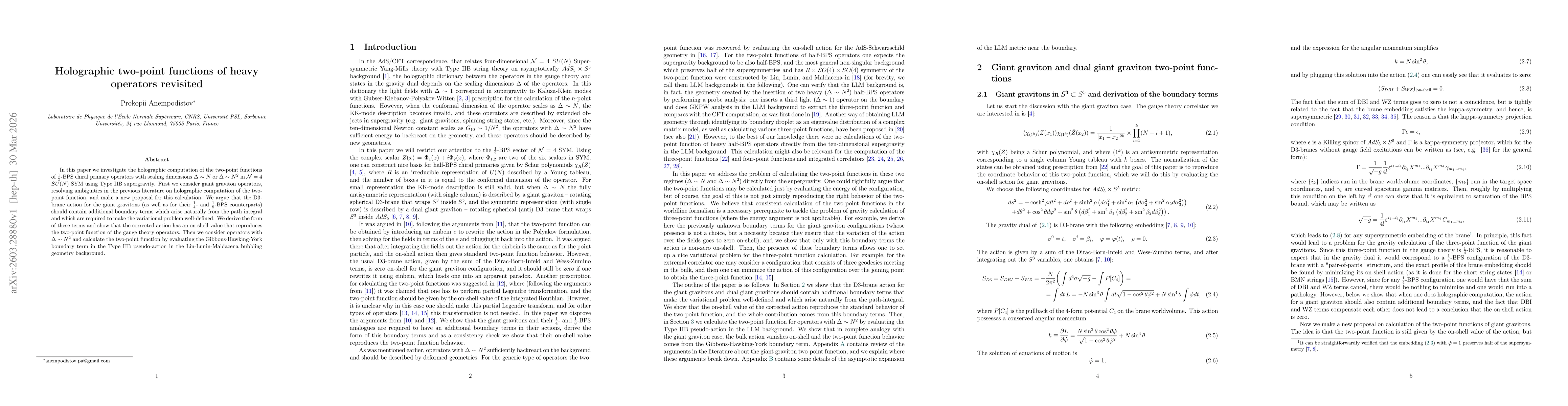Thumbnail for Holographic two-point functions of heavy operators revisited