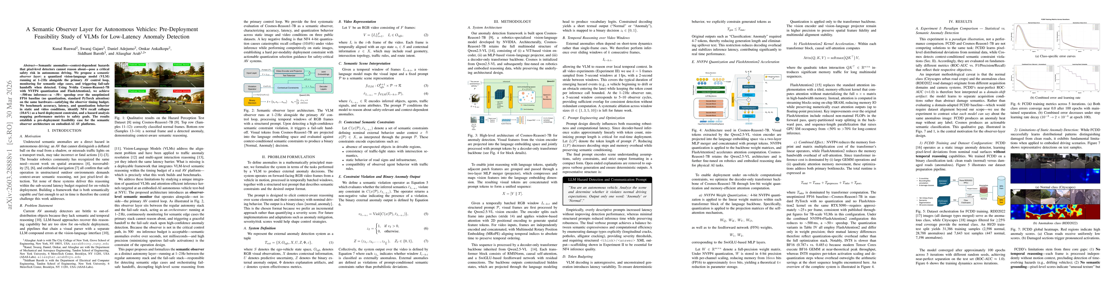 Thumbnail for A Semantic Observer Layer for Autonomous Vehicles: Pre-Deployment Feasibility Study of VLMs for Low-Latency Anomaly Detection