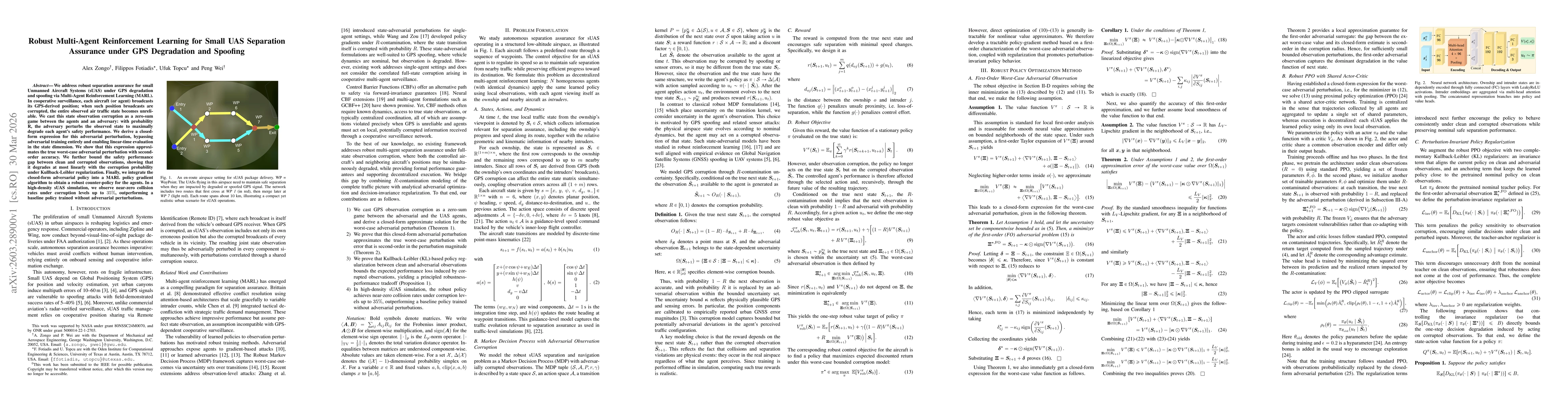 Thumbnail for Robust Multi-Agent Reinforcement Learning for Small UAS Separation Assurance under GPS Degradation and Spoofing