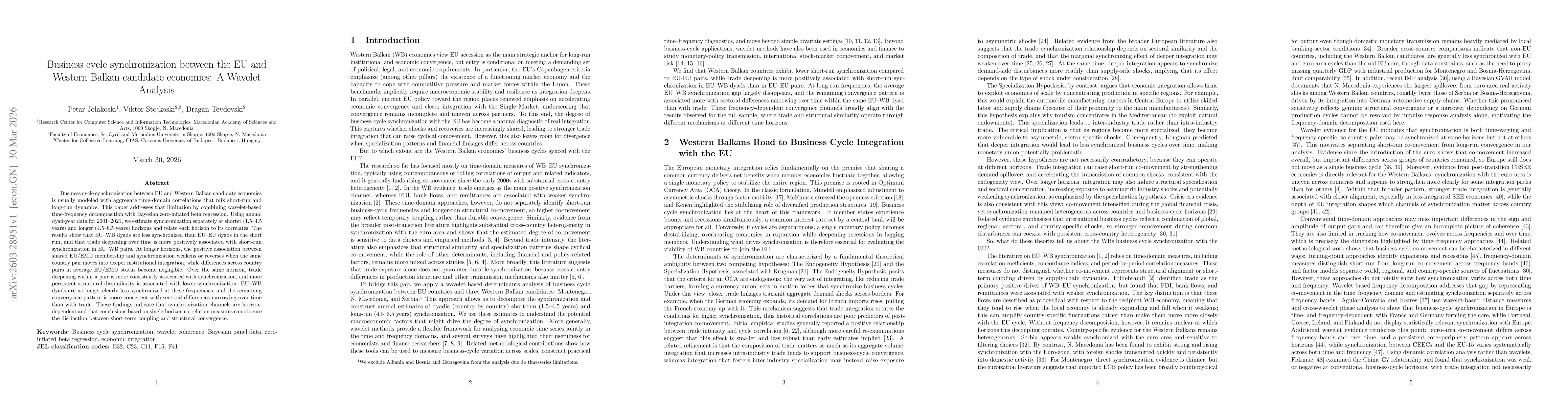 Thumbnail for Business cycle synchronization between the EU and Western Balkan candidate economies: A Wavelet Analysis