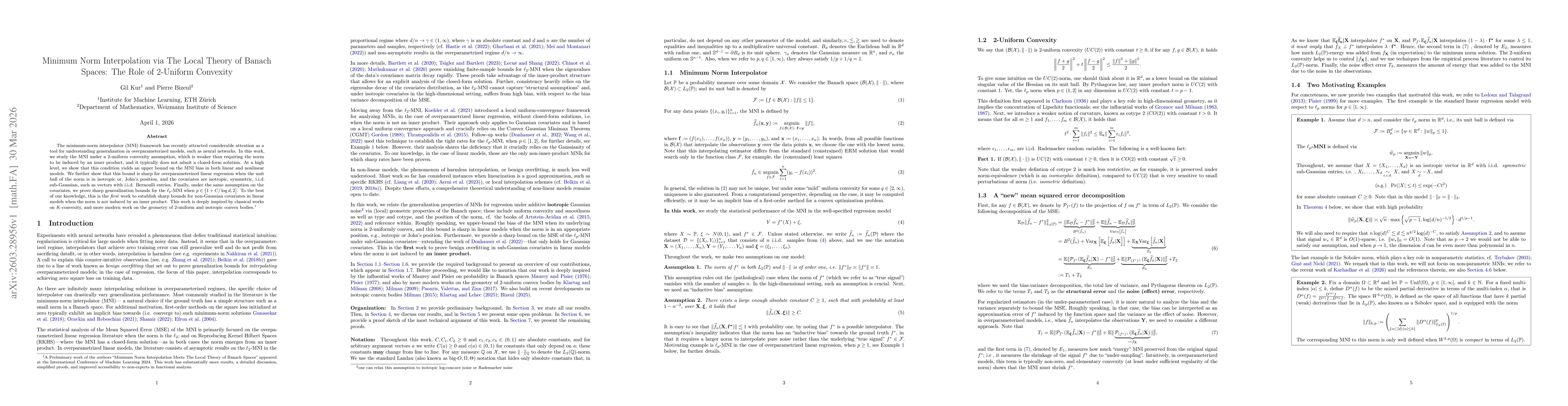 Thumbnail for Minimum Norm Interpolation via The Local Theory of Banach Spaces: The Role of $2$-Uniform Convexity