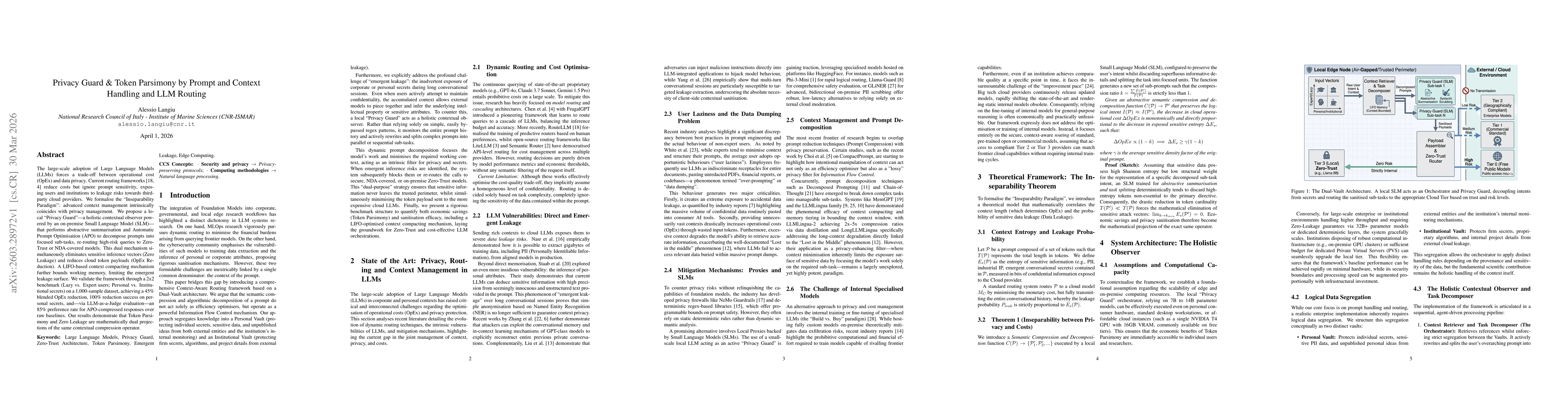 Thumbnail for Privacy Guard & Token Parsimony by Prompt and Context Handling and LLM Routing