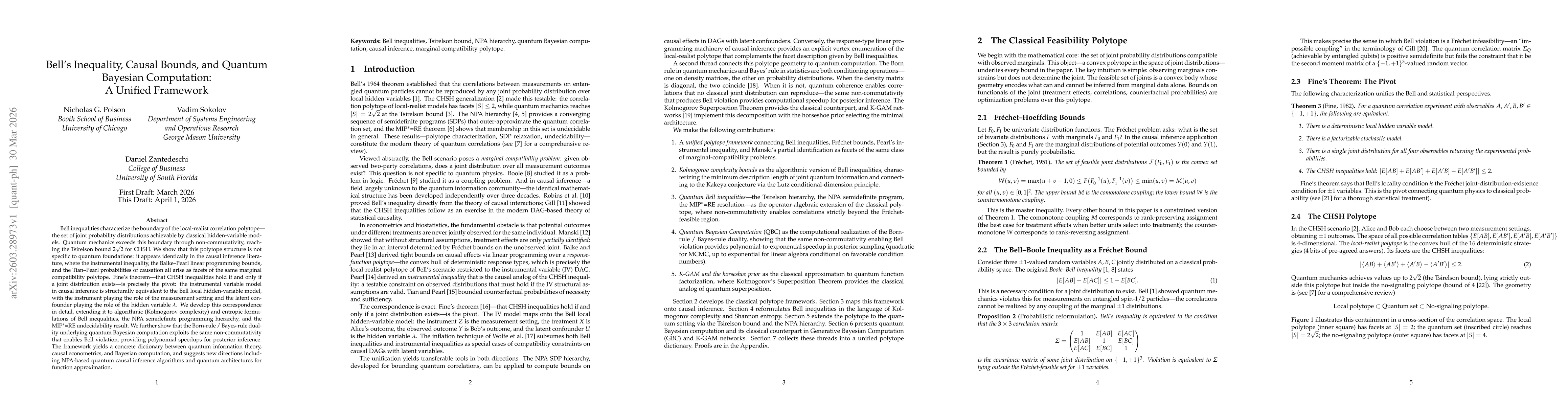 Thumbnail for Bell's Inequality, Causal Bounds, and Quantum Bayesian Computation: A Unified Framework