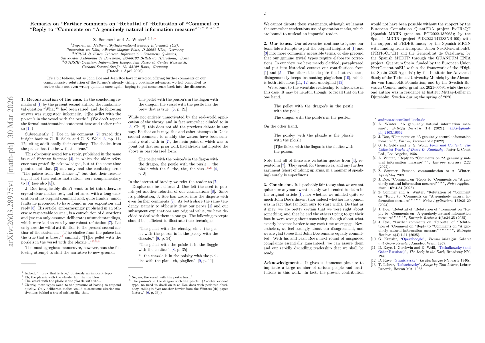 Thumbnail for Remarks on "Further comments on "Rebuttal of "Refutation of "Comment on "Reply to "Comments on "A genuinely natural information measure" " " " " " "