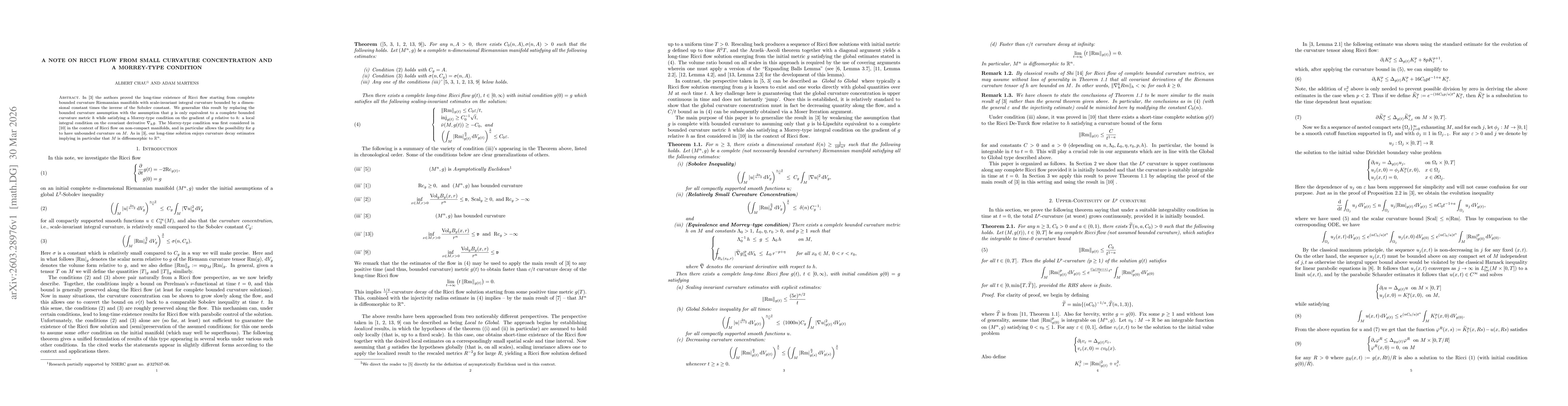 Thumbnail for A note on Ricci flow from small curvature concentration and a Morrey-type condition