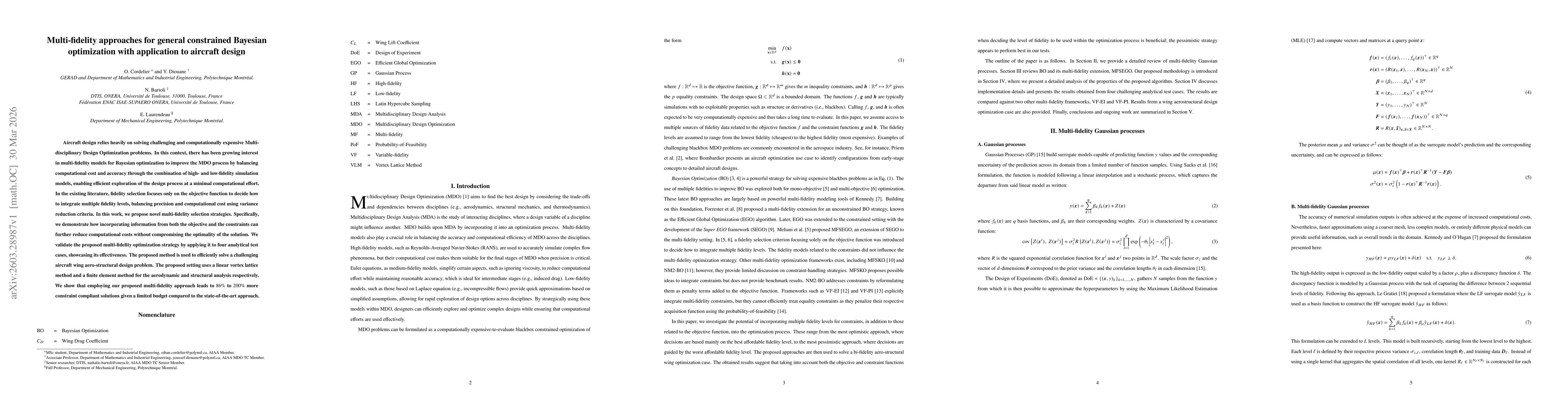 Thumbnail for Multi-fidelity approaches for general constrained Bayesian optimization with application to aircraft design