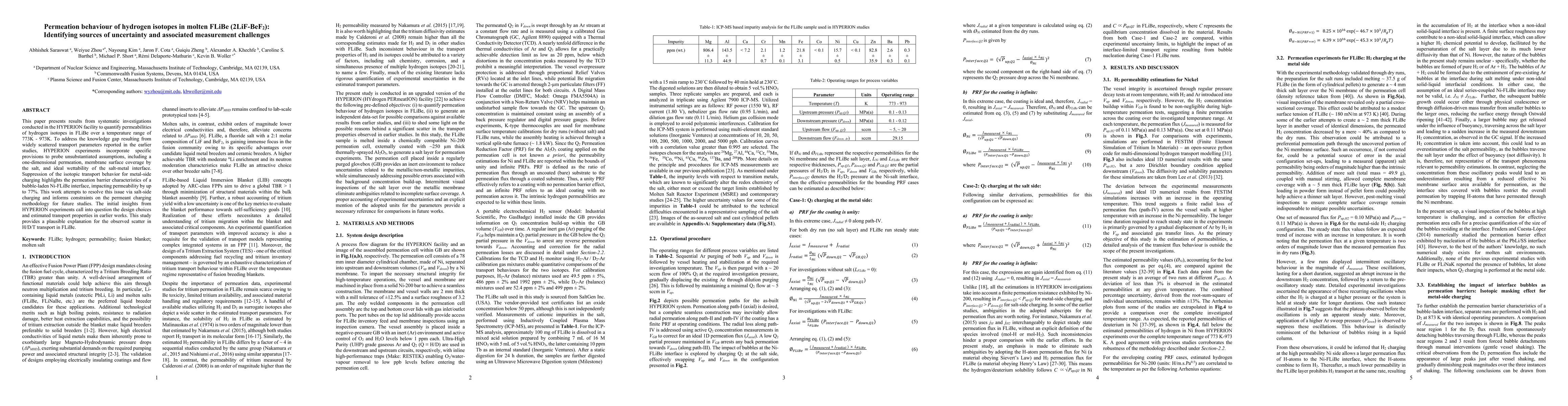 Thumbnail for Permeation behaviour of hydrogen isotopes in molten FLiBe (2LiF-BeF2): Identifying sources of uncertainty and associated measurement challenges