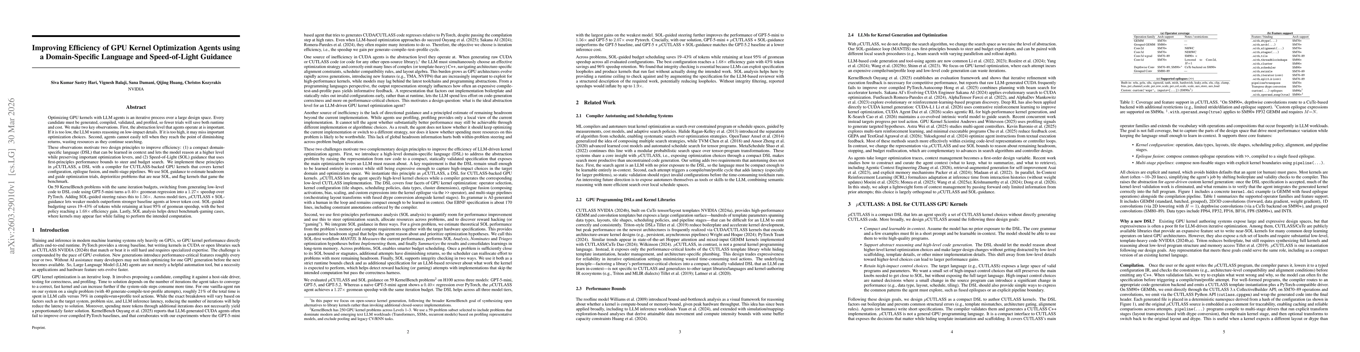 Thumbnail for Improving Efficiency of GPU Kernel Optimization Agents using a Domain-Specific Language and Speed-of-Light Guidance