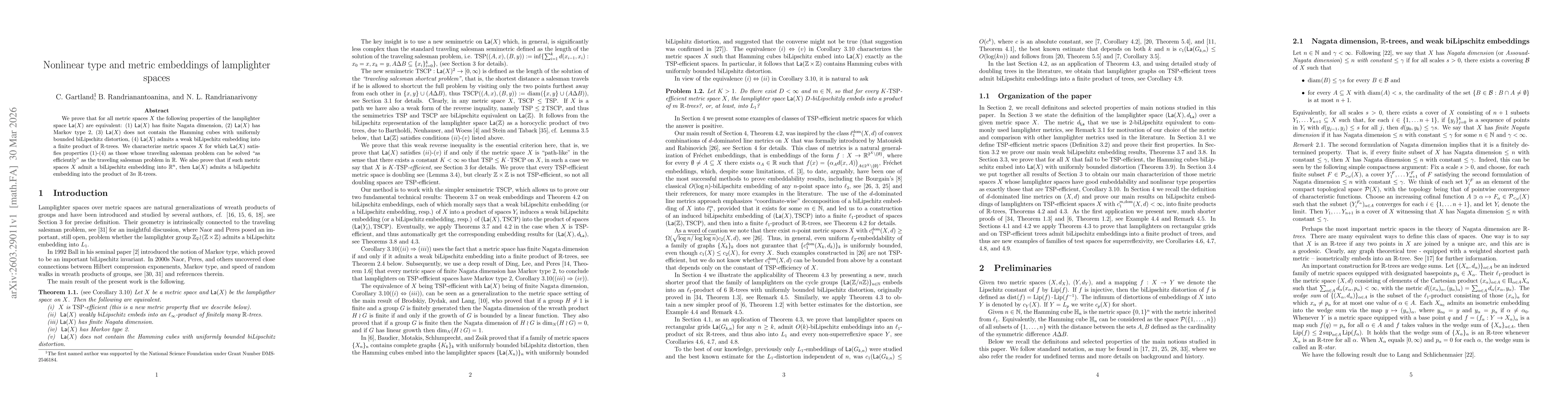 Thumbnail for Nonlinear type and metric embeddings of lamplighter spaces